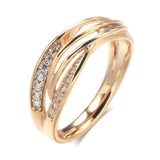Fashion Design Simple Geometry 14K Rolled Rose Gold With AAA Zircon Diamonds Cross Ring - Party Daily Jewellery