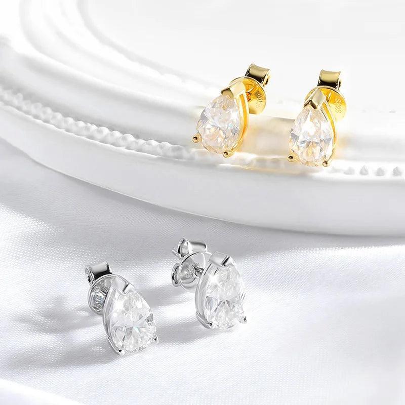 Awesome 1CT 2CT 4CT Pear Cut Moissanite Diamonds Stud Earrings for Women - Sparkling Solitaire Fine Jewellery - The Jewellery Supermarket