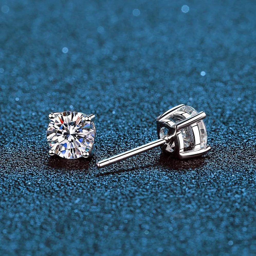 Platinum Plated 0.1-3CT Test Passed Moissanite Diamonds Studs Earrings Silver Bride Wedding Fine Jewellery - The Jewellery Supermarket