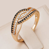 Marvelous Trendy 14K Rolled Rose Gold AAA Black With White Zircon Ring - Fine Geometric Daily Jewellery