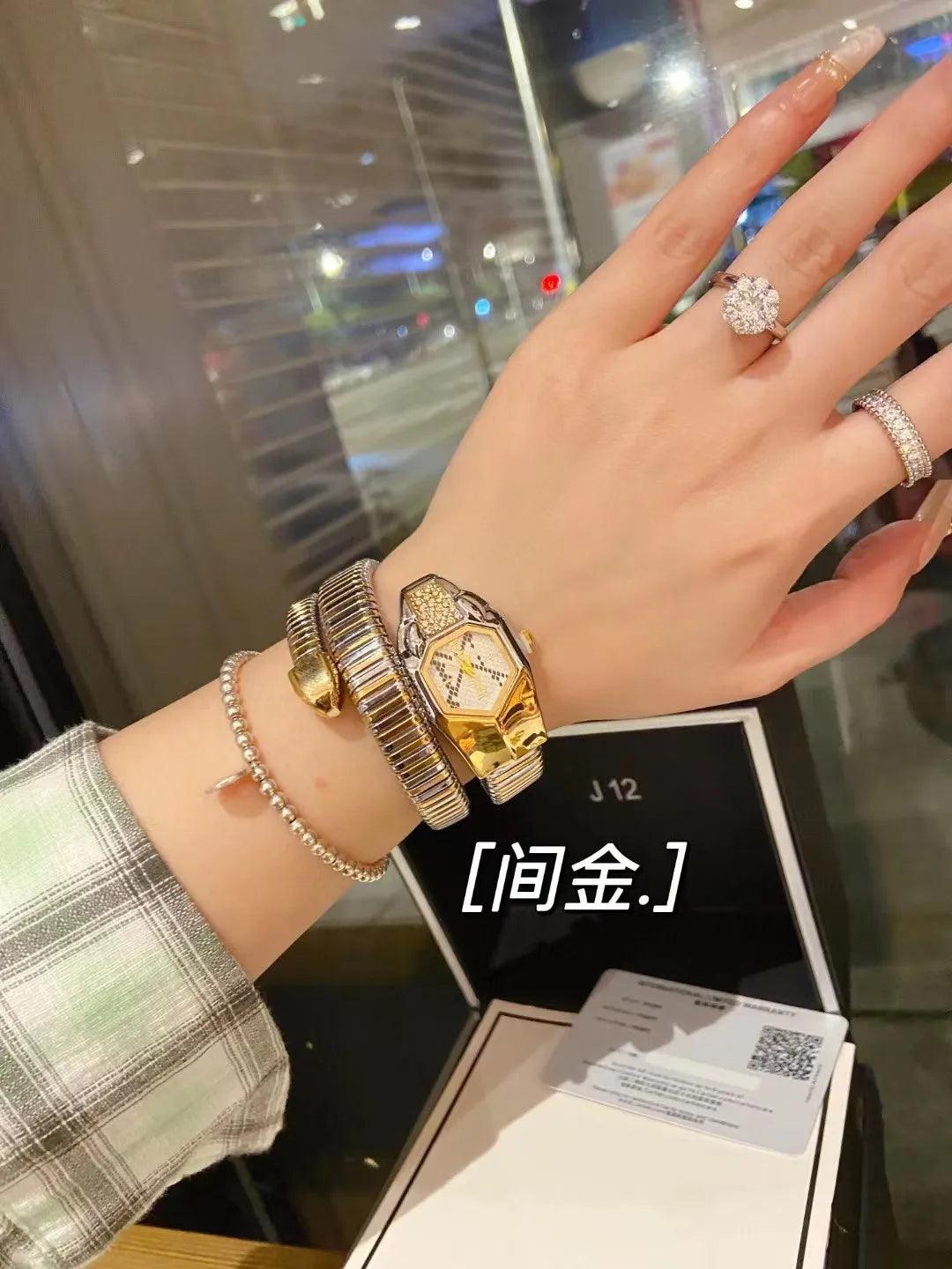 Cavalli Brand Fashion Snake Head Casual High-end Steel Quartz Zircon Diamonds Snake Shape Ladies Watches