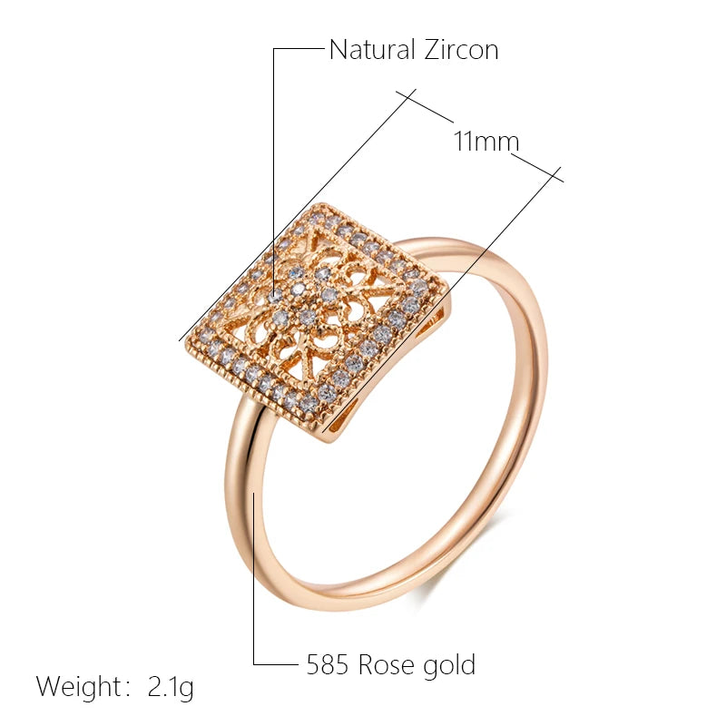 Unique Square Hollow Flower Rolled 14K Rose Gold AAA Zircon Diamonds Ring - Fashion Daily Fine Jewellery