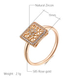 Unique Square Hollow Flower Rolled 14K Rose Gold AAA Zircon Diamonds Ring - Fashion Daily Fine Jewellery