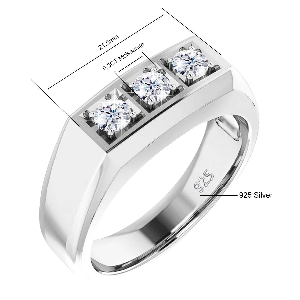 Designer Luxury Heavy 3 Stone VVS1 D Colour Moissanite Diamonds Ring For Men And Women Silver Certified  Jewellery
