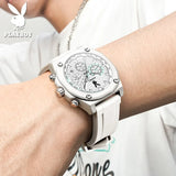 PLAYBOY Top Brand Original Luxury Waterproof Silicone Strap Calendar Luminous Fashion Quartz Men's Wrist Watches