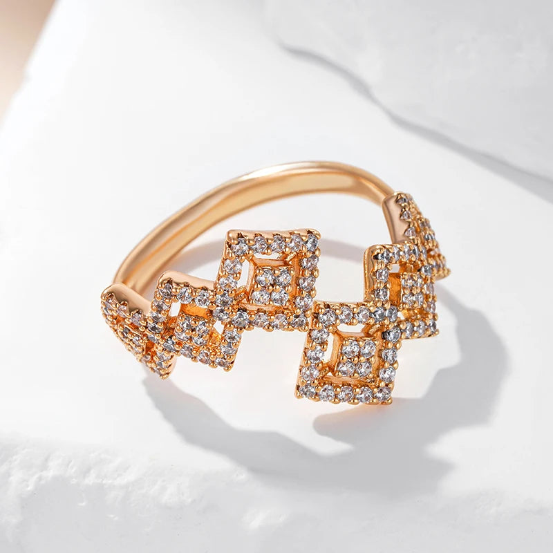Delightful 14K Rolled Rose Gold AAA Zircon Dimonds Geometric Open Ring - Party Daily Fine Vintage Jewellery