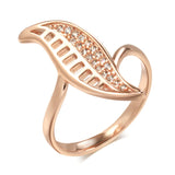 Luxury Leaf Shape Wax Inlay Rolled 14K Rose Gold AAA Zircon Diamonds Ring - Party Fashion Daily Jewellery