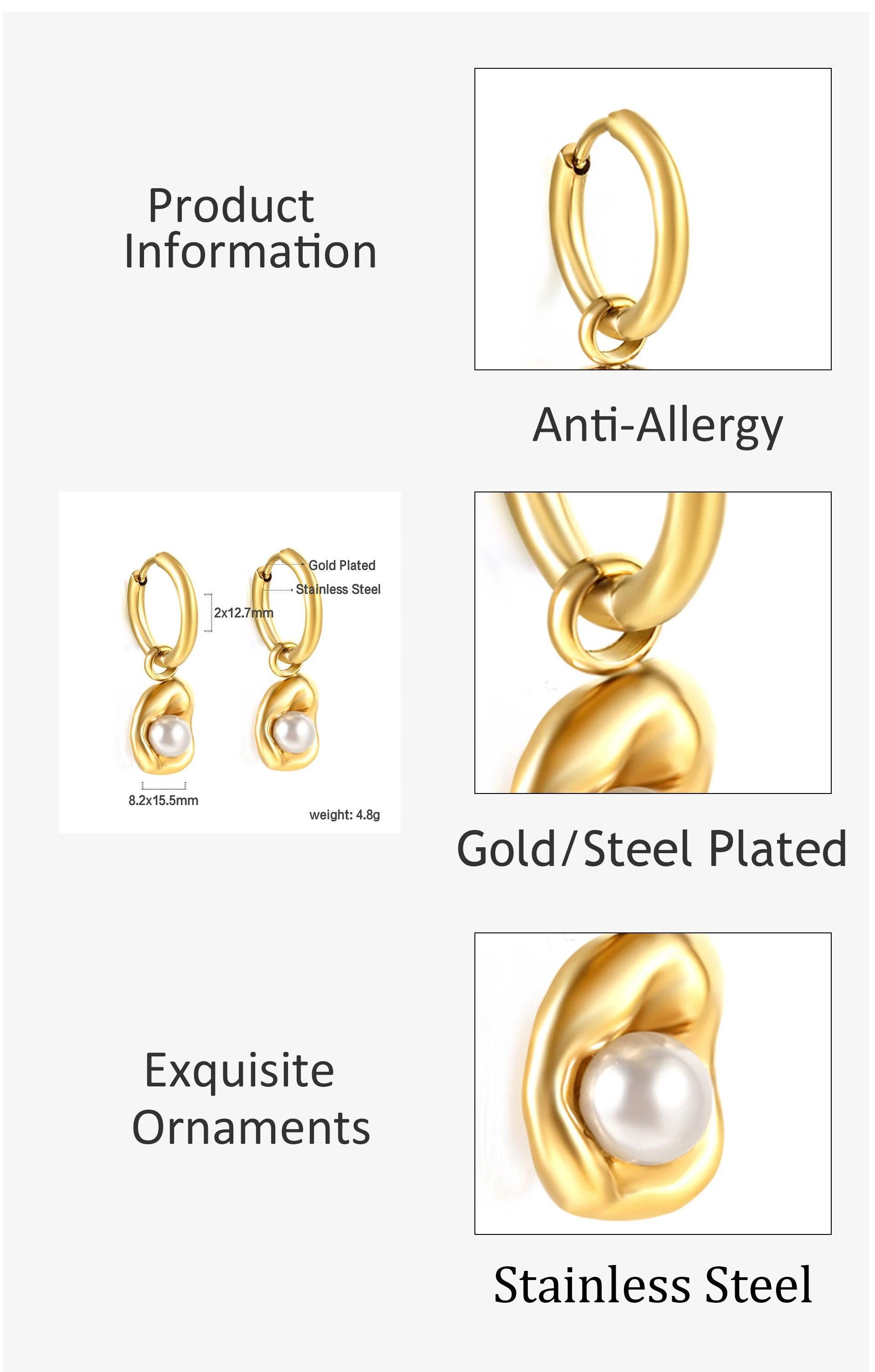 New Imitation Pearls Drop Hoop Earrings for Women Girls -  Stainless Steel Irregular Oval Shape Fashion Gifts - The Jewellery Supermarket