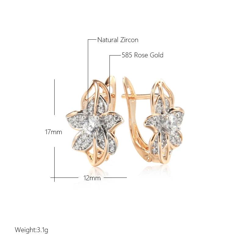 Stunning Vintage Style Rolled 14K Rose Gold Flower AAA Zircon Diamonds Luxury Earrings, Quality Bride Jewellery