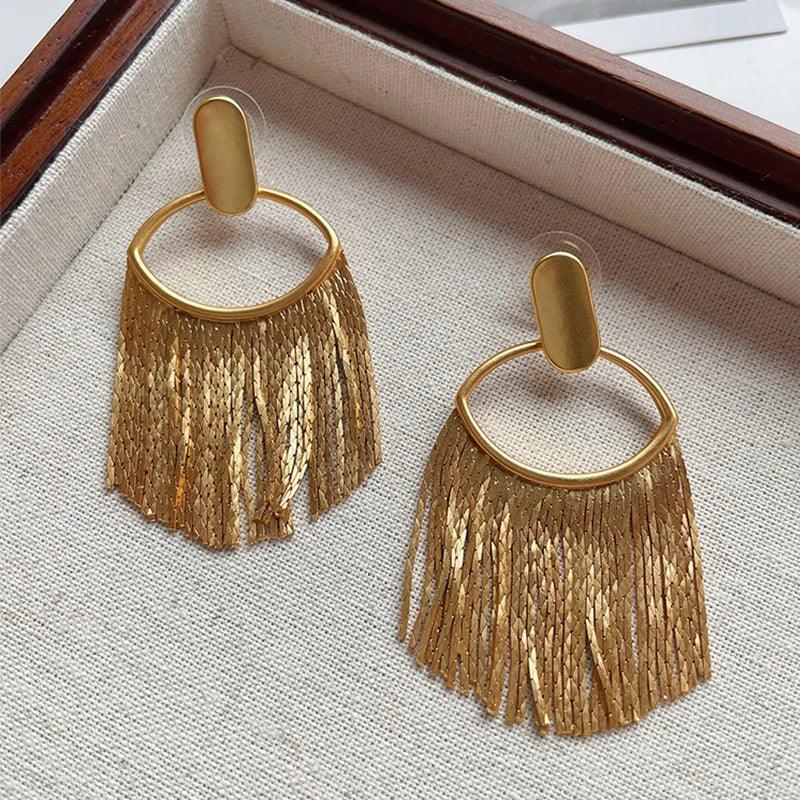 Fashion Statement Long Gold Plated Bling Tassel Earrings For Women and Girls - Stainless Steel Daily Fashion Jewellery - The Jewellery Supermarket