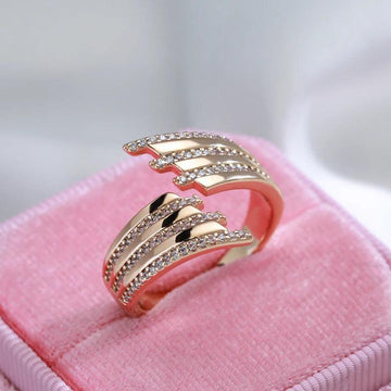 Dazzling 14K Rolled Rose Gold Micro Wax Inlay AAA Zircon Diamonds Daily Fine Open Ring for Women, Fine Jewellery