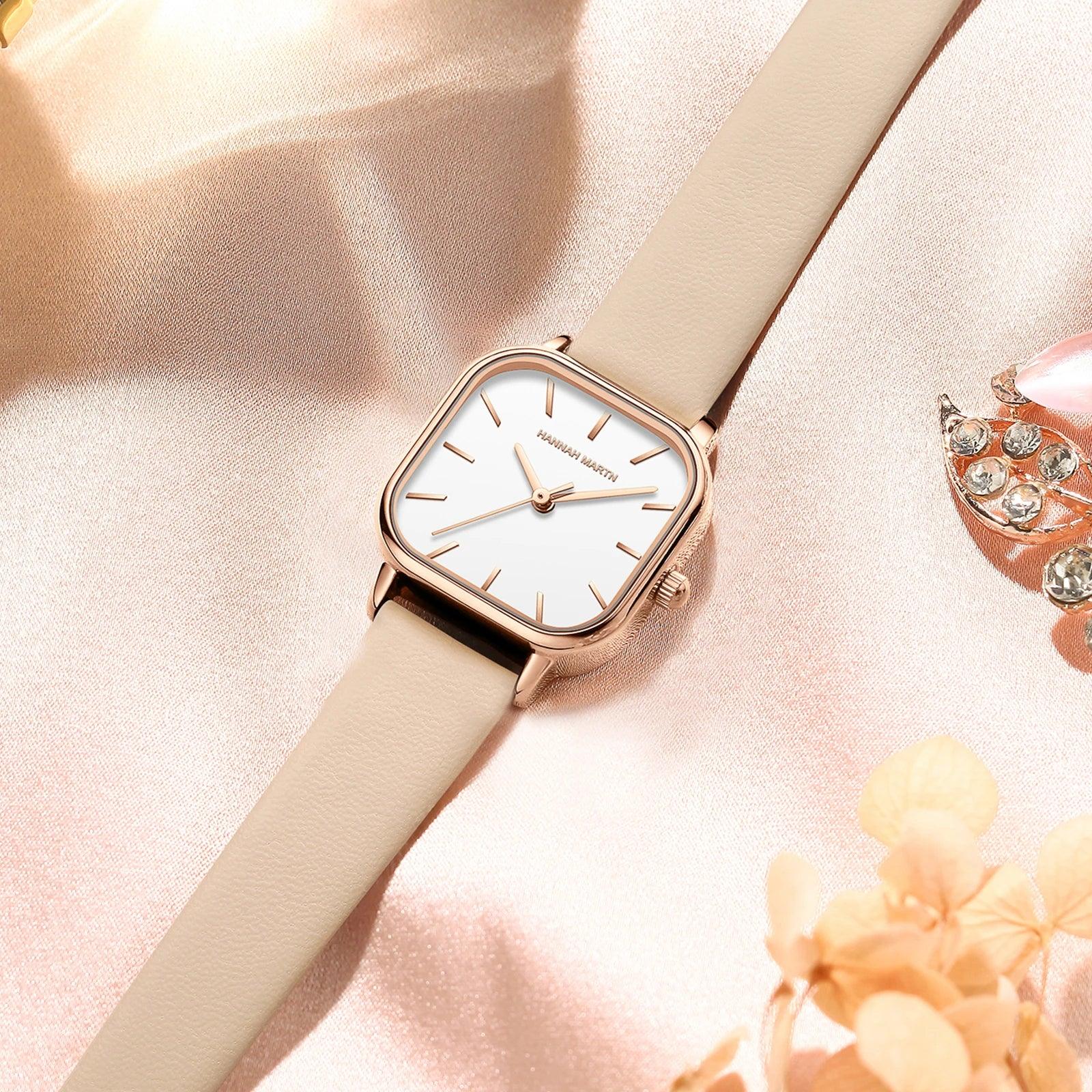 New Arrival Elegant Fashion Leather Square Rose Gold Tone Women Watches 24mm Mini Dial 3Bar Quartz Movement Watches