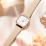 New Arrival Elegant Fashion Leather Square Rose Gold Tone Women Watches 24mm Mini Dial 3Bar Quartz Movement Watches