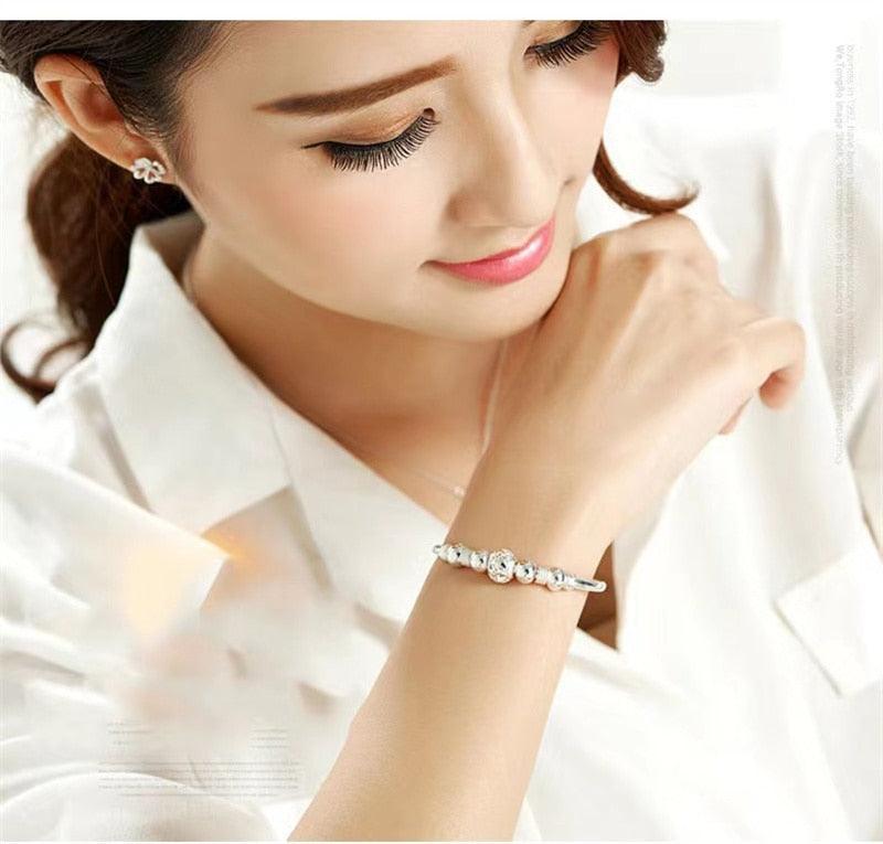 Fashion 925 Sterling Silver Lucky Beads charm Bangles For Women - Charm Bracelets Luxury Designer Jewellery - The Jewellery Supermarket