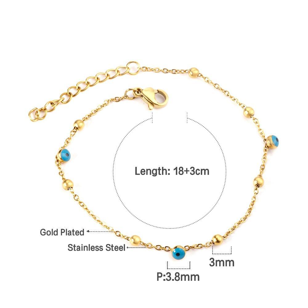 Blue Evil Eye CZ Charm Bracelets - Gold Colour Stainless Steel Drop Water Double Layer Cuban Link Jewellery - The Jewellery Supermarket