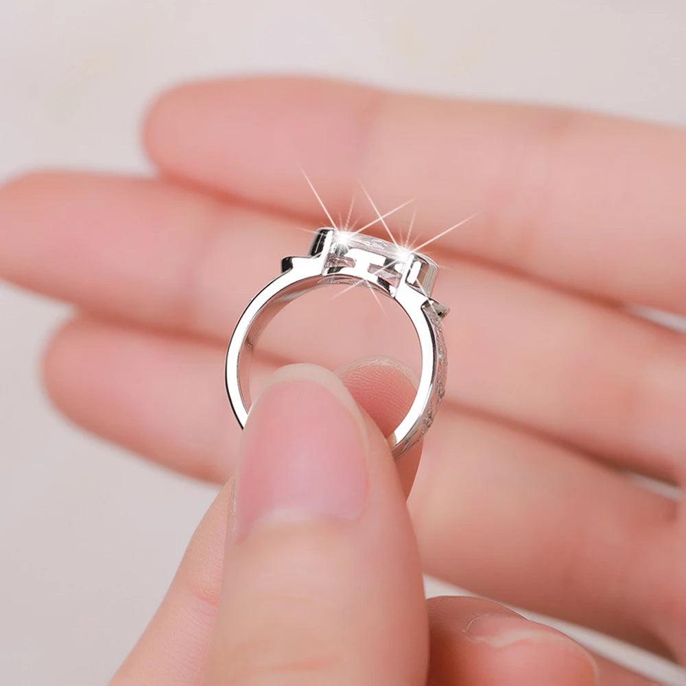 Angel's Eye Design 1CT 5*10MM VVS1 Moissanite Diamond Ring For Women Sterling Silver Engagement Wedding Jewellery