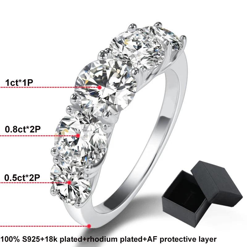 5 Stones 18KGP 3.6CT All Moissanite Sparkling Diamonds Rings for Women Engagement Wedding Sterling Silver Jewellery