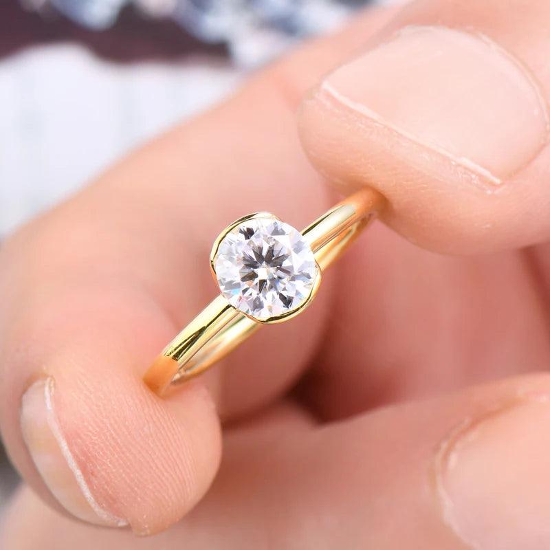 1CT 6.5mm  Real D Color Round Diamond VVS1 Moissanite 925 Silver Engagement Wedding Rings for Women Fine Jewellery