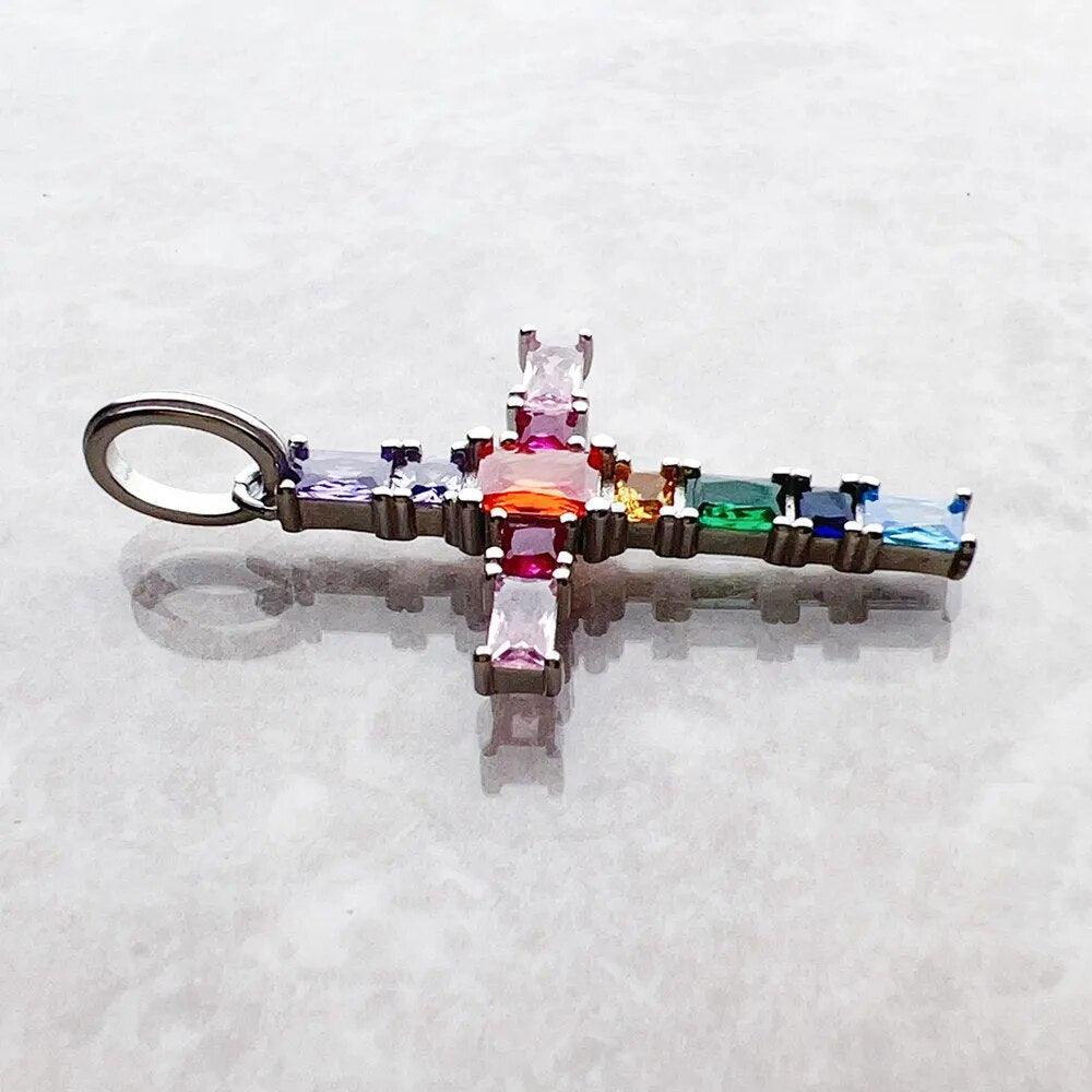 Brand New Pendant Cross with Colourful AAA Cz Crystals 925 Sterling Silver Bohemian Fine Jewellery Gift For Women - The Jewellery Supermarket