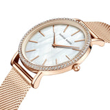 Elegant Luxury Women Watch Quartz Movement Shell Dial Rhinestone Stainless Steel Fashion Waterproof Wristwatches