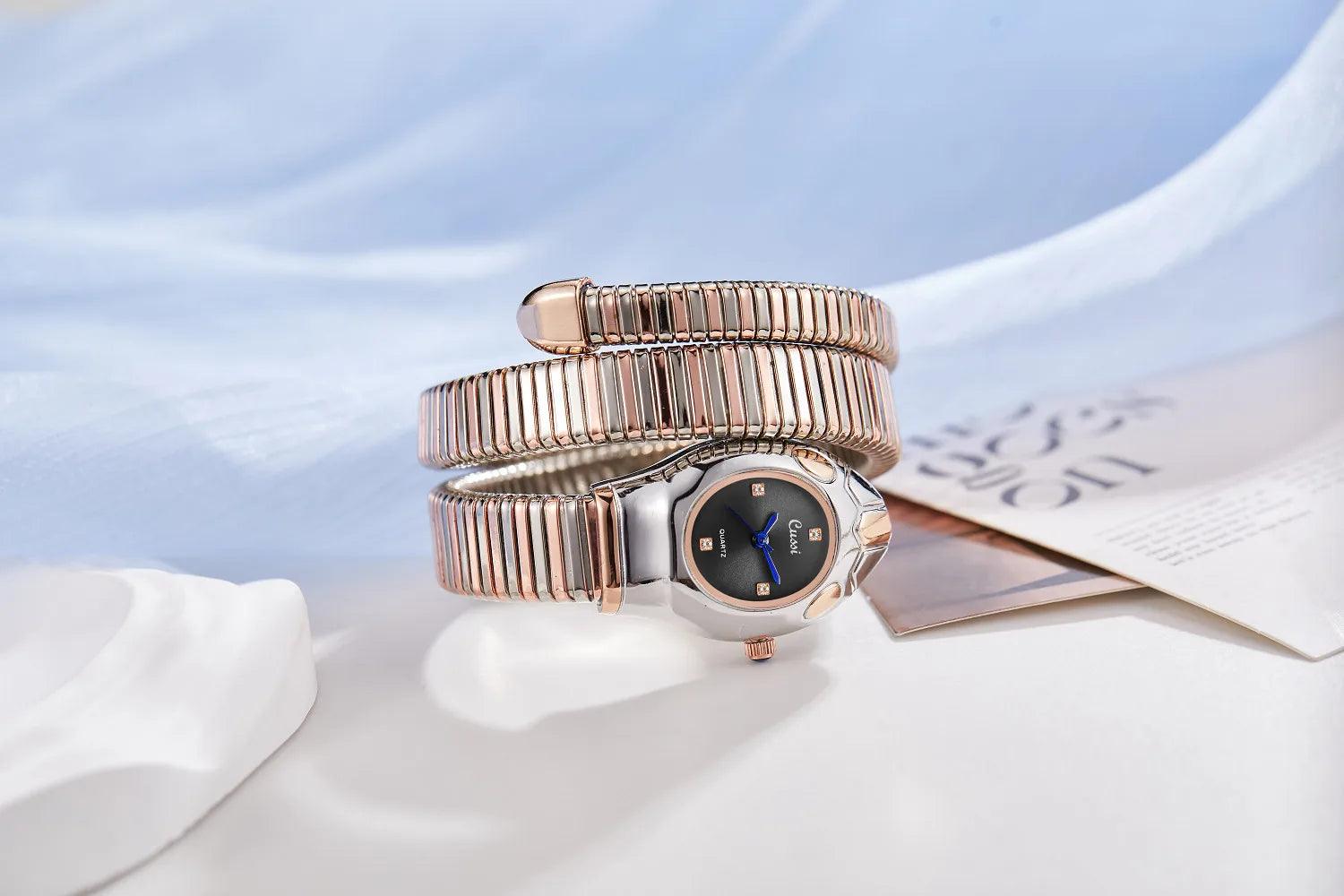 Unique Design Snake Watches for Women - Luxury Stainless Steel Quartz Fashion Lady Dress Jewellery