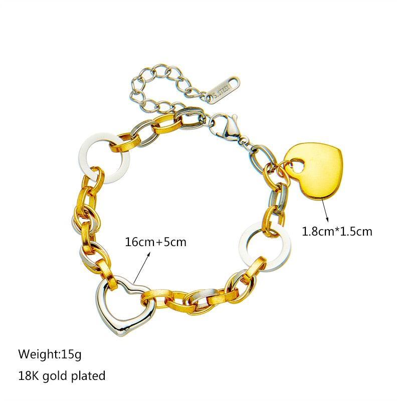 316L Stainless Steel Gold Colour Heart Butterfly Thick Bracelet For Women - High Quality Charming Jewellery - The Jewellery Supermarket