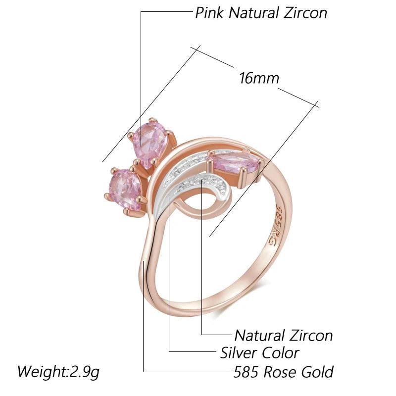 Hot Shiny Pink AAA Zircon Crystal Flower 14K Rolled Rose Gold and Silver Colour Mix Ring For Women - Daily Jewellery