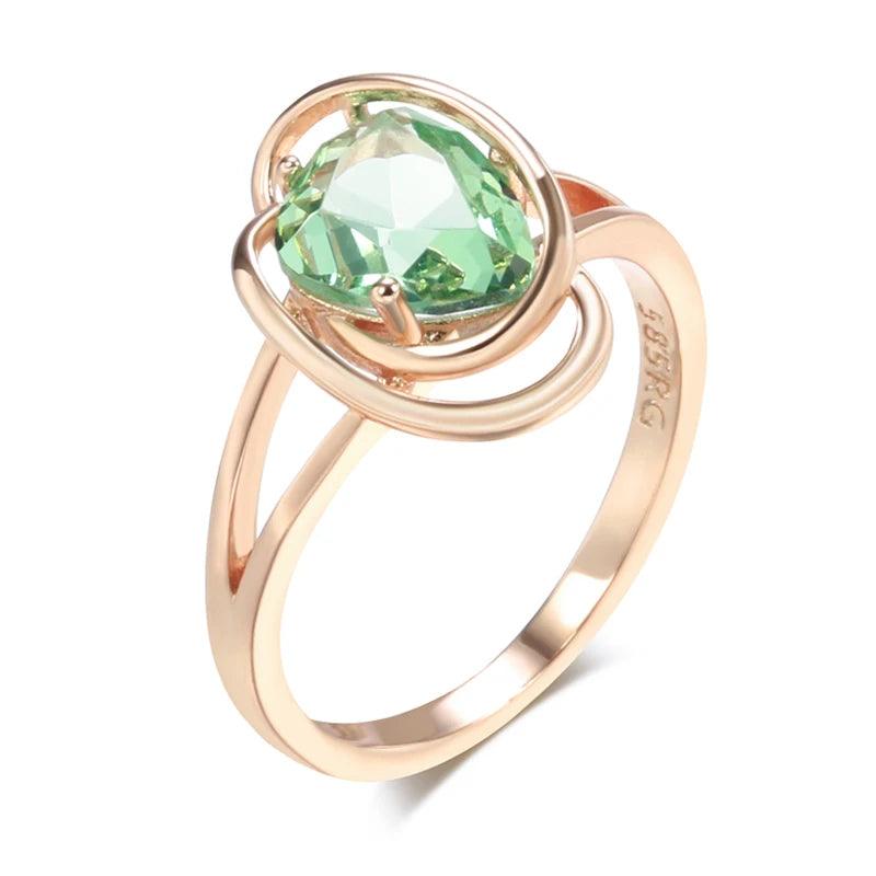 Geometric Light Green Filled 14K Rose Gold Trendy AAA Zircon Crystal Ring For Women Fashion Jewellery