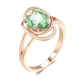 Geometric Light Green Filled 14K Rose Gold Trendy AAA Zircon Crystal Ring For Women Fashion Jewellery