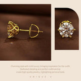 Solitaire Design 6 Prongs D Colour 14KGP Moissanite Diamonds Stud Earrings Sterling Silver Fine Jewellery for Women - The Jewellery Supermarket