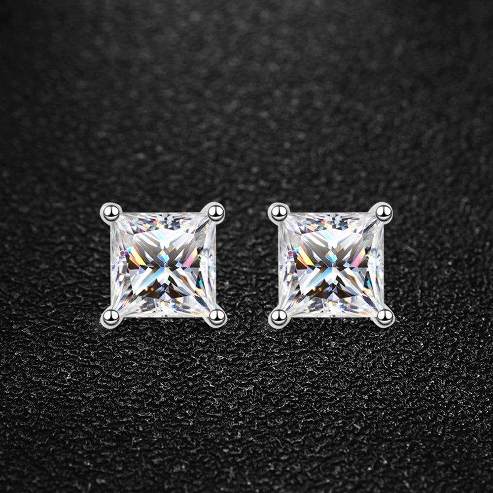 Superb D Colour VVS1 Princess Cut Square Moissanite Diamonds Earrings for Women/Men - Sterling Silver Fine Jewellery - The Jewellery Supermarket