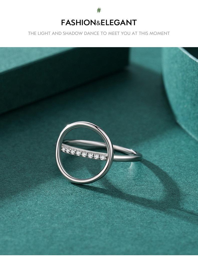 Genuine Silver Round Ring - Dazzling Clear AAAA Simulated Diamonds Simple Geometric Design Fine Jewellery - The Jewellery Supermarket