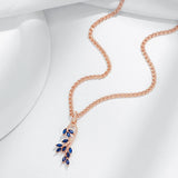 Luxury Rolled 14K Rose Gold AAA Zircon Crystals Luxury Blue Leaf Shape Pendant And Necklace For Women