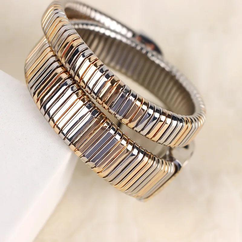 Unique Snake Shaped Design Bracelet Gold Silver Watches for Women Luxury Bangle Quartz Watches
