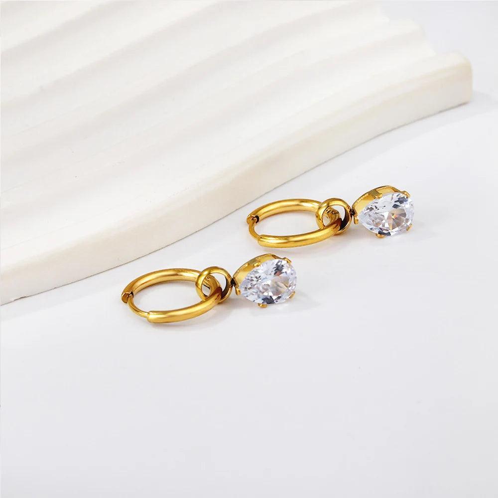 New Exquisite Stainless Steel White Cubic Zirconia Crystals Hoop Waterdrop Star Heart Round Earrings For Women and Girls - The Jewellery Supermarket