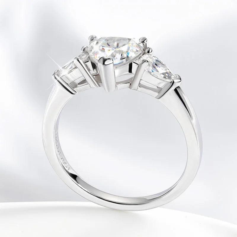Heart Design 3 Stones 1CT 2CT 3CT 4CT Heart Cut Moissanite Diamond Rings - Engagement Wedding 925 Silver Jewellery