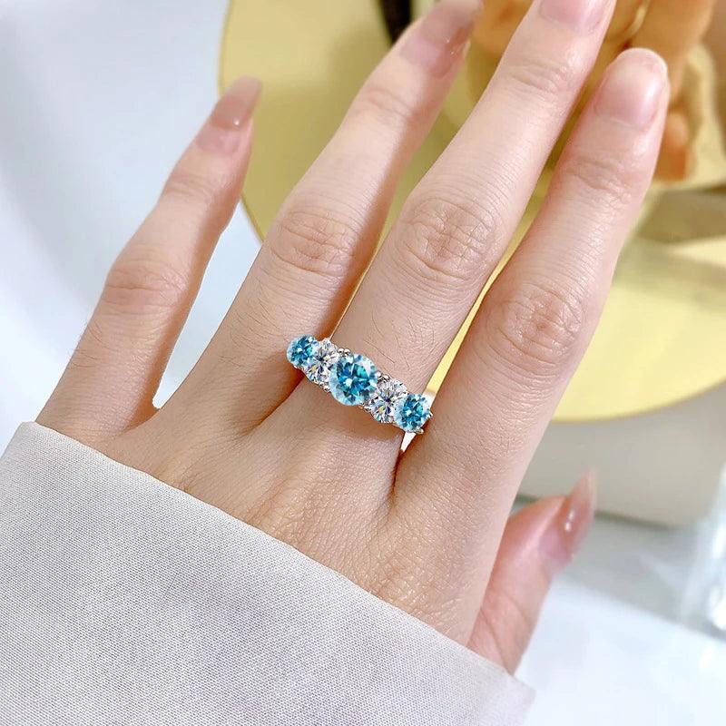Remarkable 3.6CT Round Cut 5 Sparkling Moissanite Diamonds Silver Women's Engagement Wedding Ring Luxury Jewellery