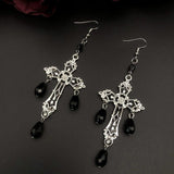 Gorgeous Fashion Black Cross Garnet and Crystal Chandelier Earrings - Large Gothic Statement Christian Jewellery - The Jewellery Supermarket