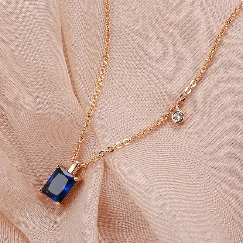 Lovely Square 14K Filled Rose Gold  Blue AAA Zircon Crystal Necklace For Women - Fashion Fine Jewellery