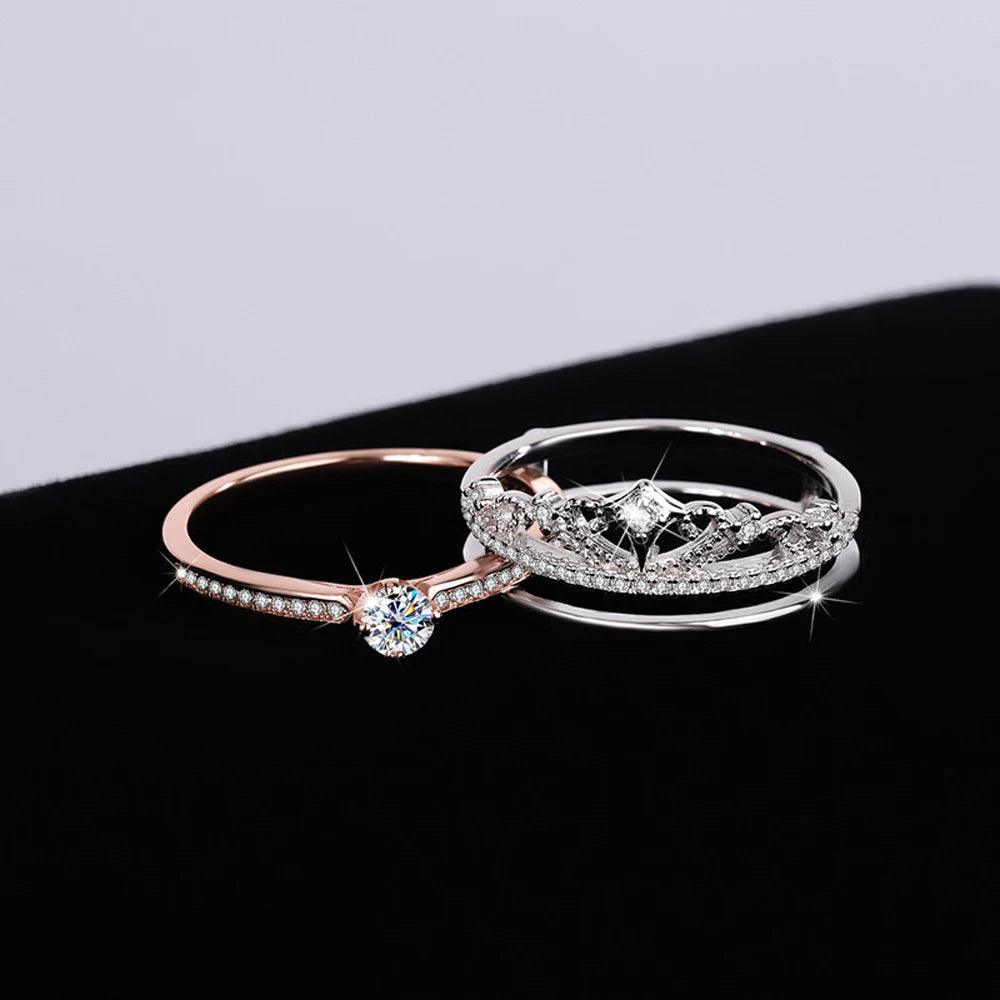 Dazzling VVS1 D Colour 0.3CT Moissanite Diamonds Engagement Wedding Crown Rings - 925 Silver GRA Certified Jewellery