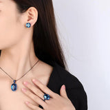 New Dark Blue Lab Created Sapphire Gemstone Necklace Pendant Ring Earrings, Party Fine Jewellery Sets for Women - The Jewellery Supermarket