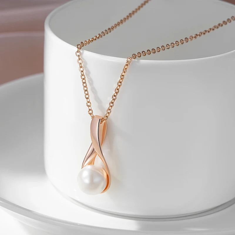 Trendy Glossy Filled Rose Gold of 14-Karat Purity Pearl Drop Necklace For Women -  Luxury Party Jewellery