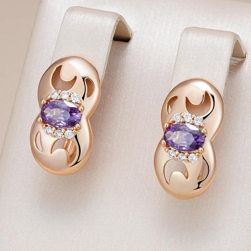 Fashion Shiny 14K Filled Rose Gold Purple AAA Zircon Crystals Earrings, Glossy High Quality Daily Fine Jewellery