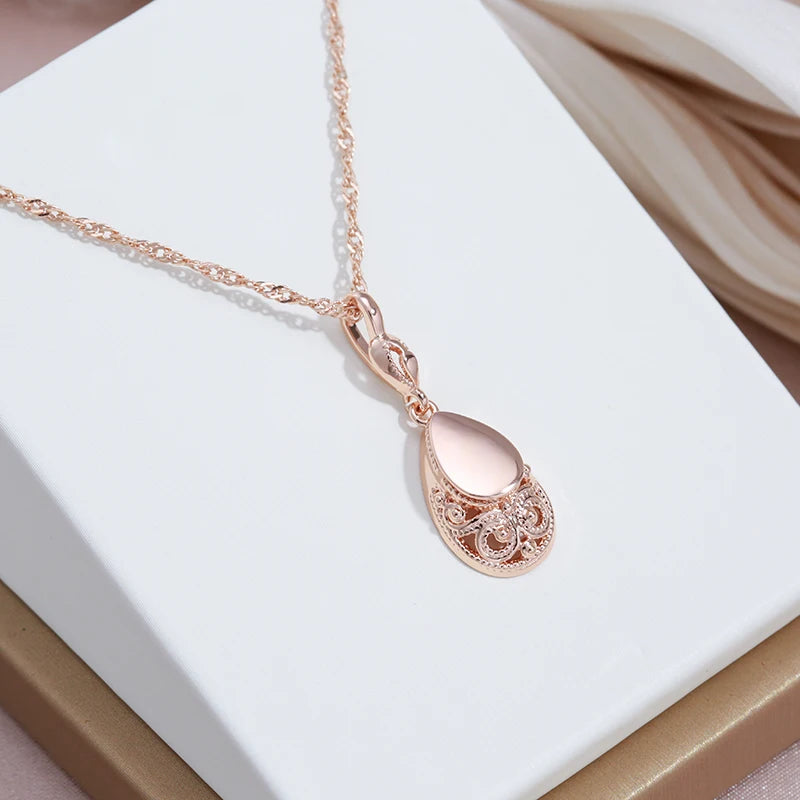 Vintage Glossy Simple Water Drop Filled Rose Gold of 14-Karat Purity Pendant Necklace -  Ethnic Style Jewellery