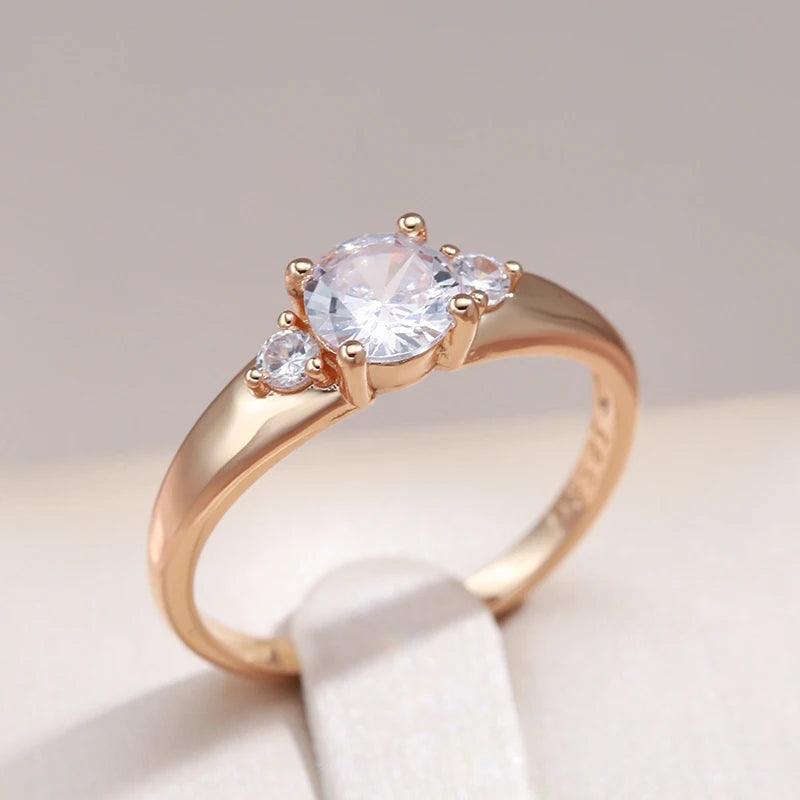 Sparkling AAA White Zircon 14K Rolled Rose Gold Luxury Romantic Wedding Engagement Fine Jewelry Ring For Women