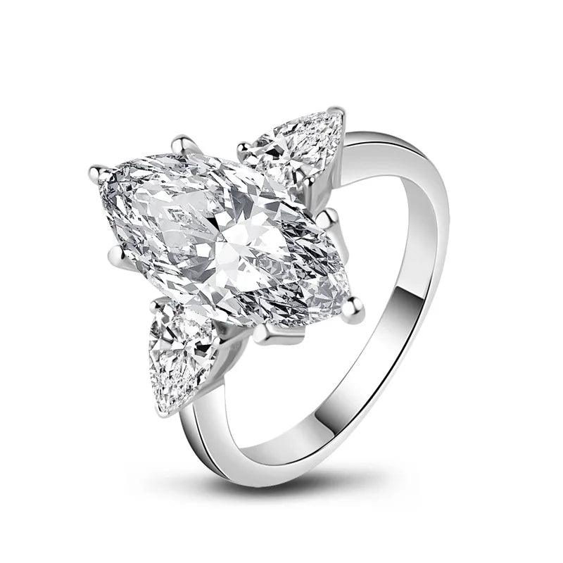 3 Stone 3 Carat D Colour Marquise Cut Moissanite Diamond Ring S925 Silver Wedding Engagement Certified Jewellery