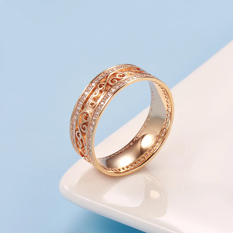 Luxury Rolled 14K Rose Gold Bride Wedding Rings For Women with AAA Zircon Diamonds - Ethnic Fine Jewellery