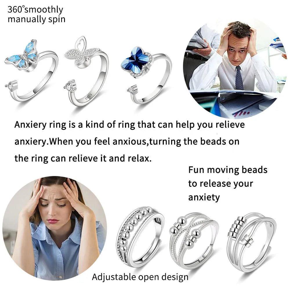 New Anti Anxiety North Star Crystal Adjustable Fidget Spinner Rings For Women - Ideal Fashion Party Daily Use Gifts - The Jewellery Supermarket