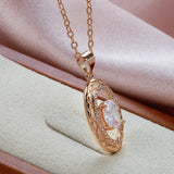 Luxury Oval 14K Filled Rose Gold AAA Zircon Diamonds Pendant Twine Texture Long Chain Fashion Fine Jewellery