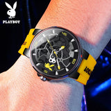 PLAYBOY Luxury Original Silicone Strap Fashion Casual Quartz High Quality Waterproof Watches for Men